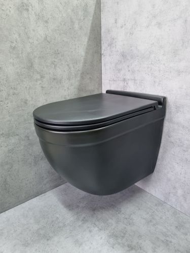 Унитаз подвесной CeramaLux 2198MB черный с сиденьем микролифт каскадный смыв