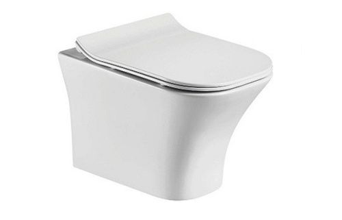 Унитаз подвесной CeramaLux 2615E белый с сиденьем микролифт безободковый каскадный смыв