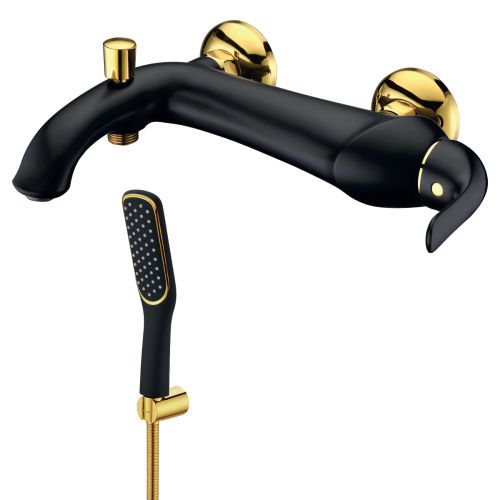 Смеситель для ванны LeMark Swan LM5402BG настенный черный/золото