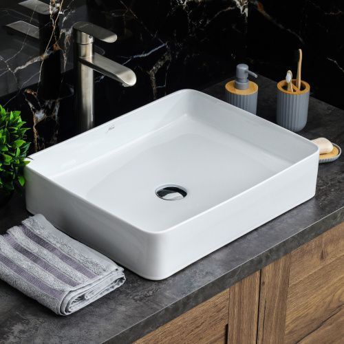 Раковина из сантехнического фарфора Melana 7050K-805 50х40 накладная цвет белый без отверстий под смеситель