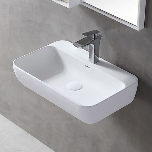 Раковина из искусственного камня Abber STEIN AS2654 60х40 подвесная цвет белый без отверстий под смеситель