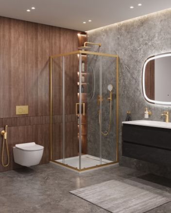 Душевой уголок Cezares MOLVENO MOLVENO-A-2-90-C-BORO-IV 90х90 стекло прозрачное профиль золото без поддона