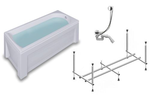 Ванна акриловая Timo MIKA MIKA1880-KT18-SPV1505-FP18S-TP70S 180х80 пристенная прямоугольная с каркасом