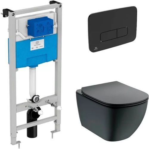 Комплект унитаз с инсталляцией с клавишей смыва Ideal Standard TESI silk black T3868V3/123A6