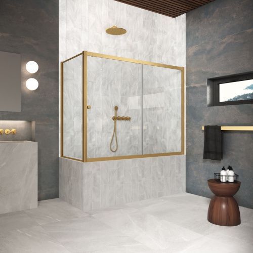 Душевая шторка на ванну Vegas-Glass ZV+ZVF Protec ZV+ZVF Protec 180*85 03 crystalvision 180х140 стекло прозрачное профиль золото ориентация универсальная