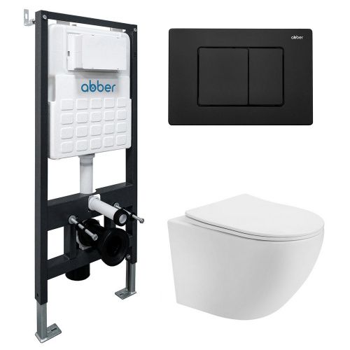 Комплект сантехническая инсталляция с клавишей смыва Abber Bequem AC1100T-AC0105-AC0120MB