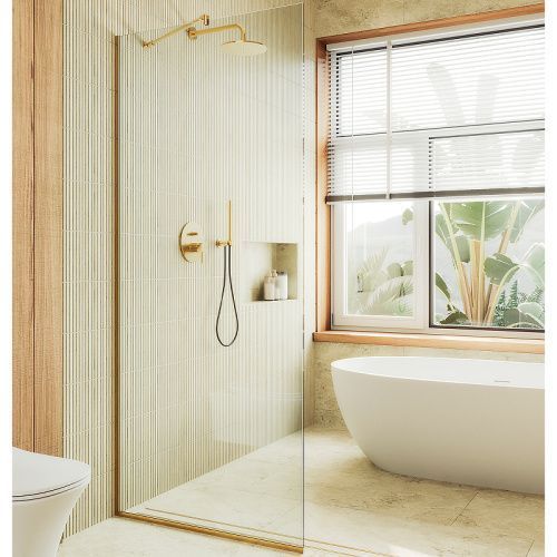 Душевая перегородка Maybah Glass MGD-689-3у 90х195 стекло прозрачное профиль золото