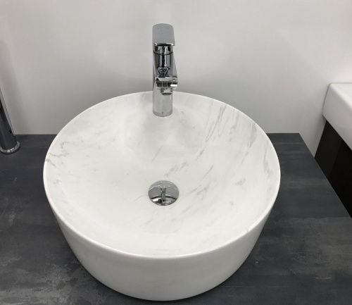 Раковина из сантехнического фаянса CeramaLux D1306H012 40х40 накладная цвет белый 1 отверстие под смеситель