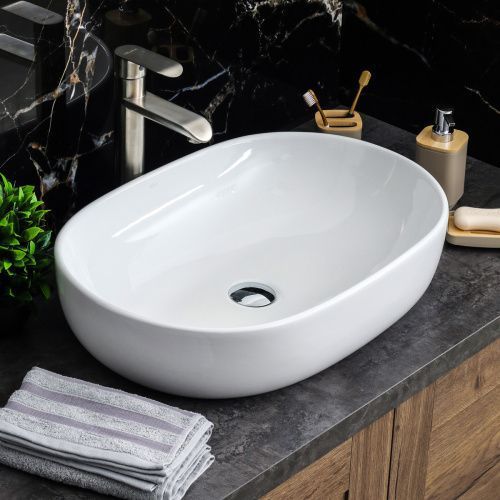 Раковина из сантехнического фарфора Melana 5006-805 60х40 накладная цвет белый без отверстий под смеситель