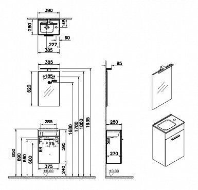 Комплект мебели: тумба с раковиной + зеркало Vitra Mia 75064 40х40 подвесной цвет коричневый - фото 2