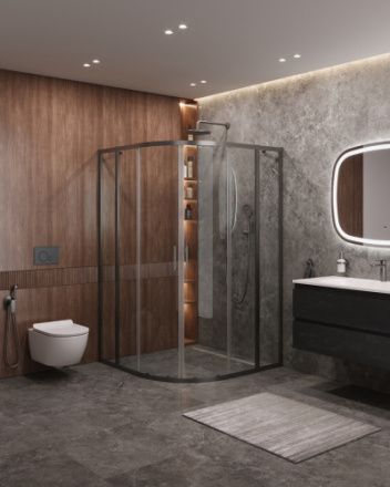 Душевой уголок Cezares MOLVENO MOLVENO-R-22-90+30-C-GM-IV 120х120 стекло прозрачное профиль оружейная сталь без поддона