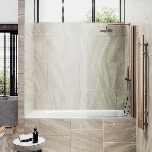 Душевая шторка на ванну Maybah Glass MGV-600-2 80х140 стекло прозрачное профиль бронза ориентация универсальная