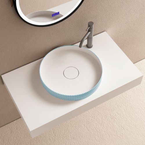 Раковина из искусственного камня Abber STEIN AS2604Blau 40х40 накладная цвет синий без отверстий под смеситель