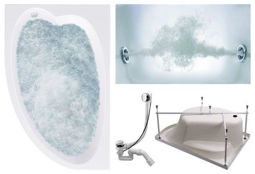 Ванна акриловая гидромассажная Timo IVA IVA1610L-KTIVA16-SPV1505-T-CM 160х100 пристенная асимметричная с каркасом