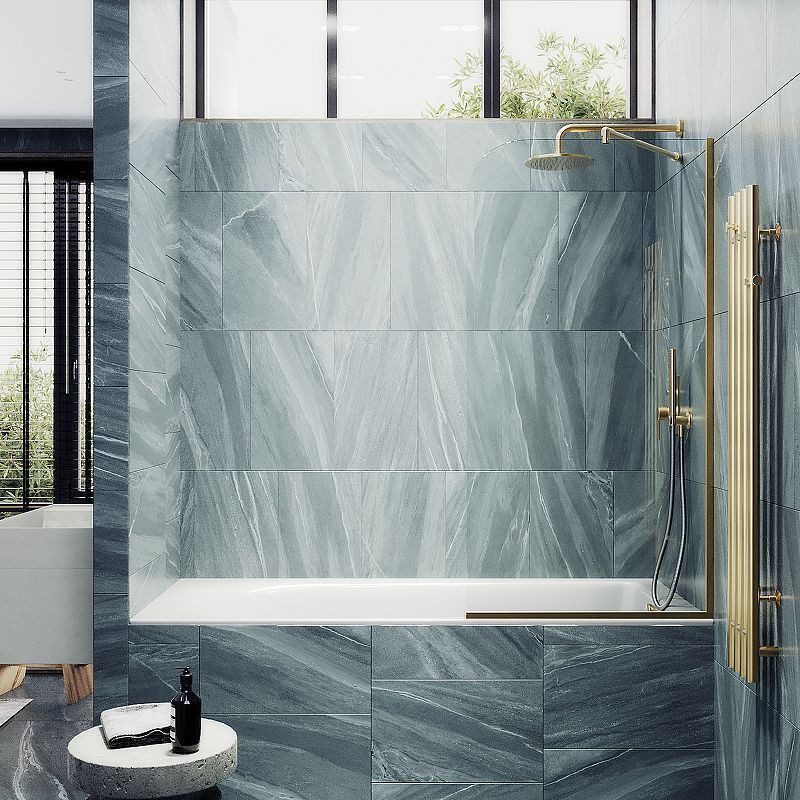 Душевая шторка на ванну Maybah Glass MGV-126-3у 45х140 стекло прозрачное профиль золото ориентация универсальная