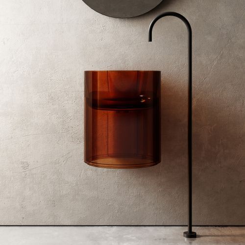 Раковина из полиэфирной смолы Abber KRISTALL AT2704Opal 40х40 подвесная цвет коричневый без отверстий под смеситель