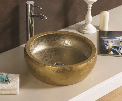 Раковина CeramaLux J2023 40х40 накладная цвет золото