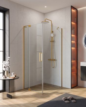 Душевой уголок Cezares SLIDER SLIDER-AH-1-90-80/90-C-BORO 90х80 стекло прозрачное профиль золото без поддона