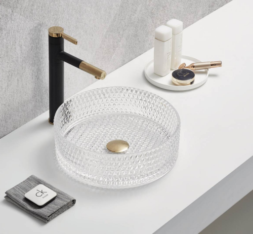 Раковина стеклянная CeramaLux GL01 40х40 накладная цвет прозрачный без отверстий под смеситель