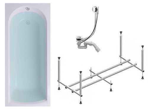 Ванна акриловая Timo MIKA MIKA1880-KT18-SPV1505 180х80 пристенная прямоугольная с каркасом