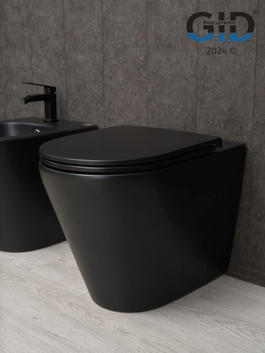Унитаз приставной Gid Cortado 62212Y черный матовый с сиденьем микролифт безободковый душевой смыв