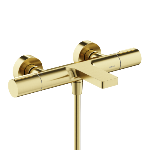 Смеситель для ванны и душа Sancos Etna SC9006BG настенный золото с термостатом