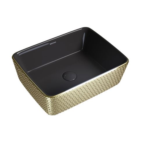 Раковина из сантехнического фаянса Grossman Color GR-3016GBR 50х40 накладная цвет черный/золото без отверстий под смеситель