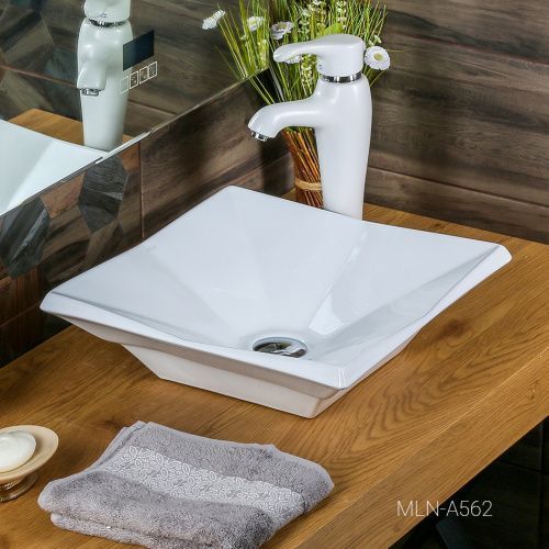 Раковина из сантехнического фарфора Melana A562-805 40х40 накладная цвет белый без отверстий под смеситель