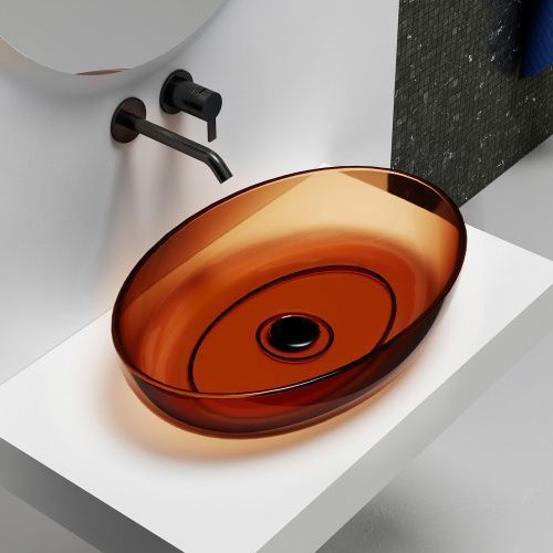 Раковина из полиэфирной смолы Abber KRISTALL AT2801Opal 60х40 накладная цвет коричневый без отверстий под смеситель