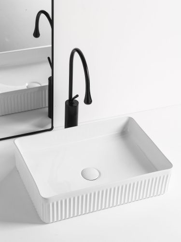 Раковина из сантехнического фарфора Sintesi SIN-LVB-APP-418 50х40 накладная цвет белый без отверстий под смеситель