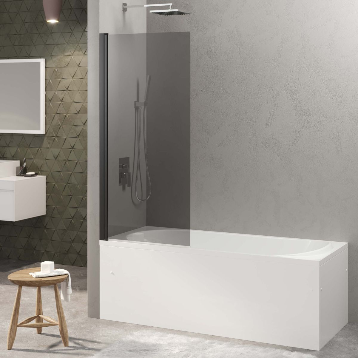 Душевая шторка на ванну Berges RIVER 065017 90х145 стекло тонированное профиль черный ориентация универсальная