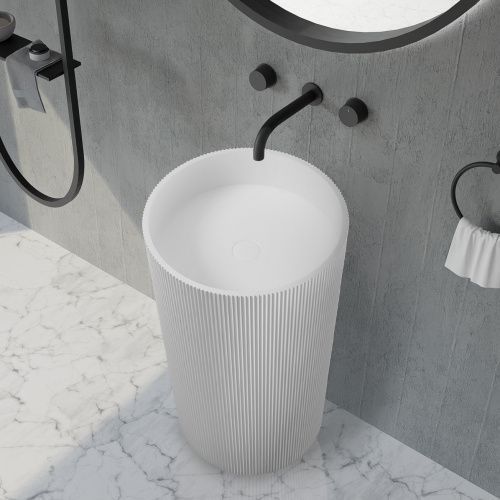 Раковина из искусственного камня Abber STEIN AS2501-H 50х50 напольная цвет белый без отверстий под смеситель