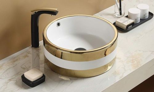 Раковина из сантехнического фаянса CeramaLux C1057 40х40 накладная цвет белый без отверстий под смеситель