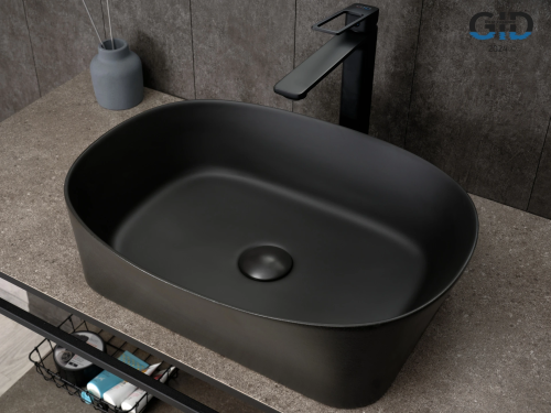 Раковина керамическая Gid Creativo 53380 50х40 накладная цвет черный без отверстий под смеситель