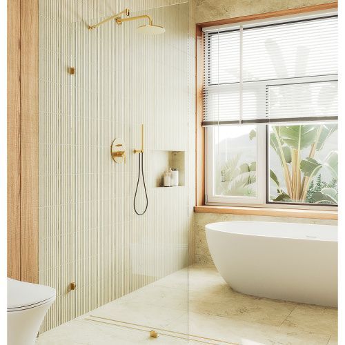 Душевая перегородка Maybah Glass MGD-259-3 80х195 стекло прозрачное профиль золото