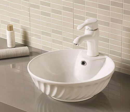 Раковина из сантехнического фаянса CeramaLux 9074 40х40 накладная цвет белый 1 отверстие под смеситель