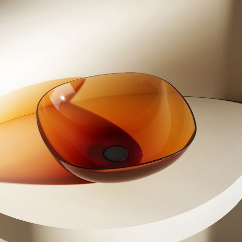 Раковина из полиэфирной смолы Abber KRISTALL AT2806Opal 40х40 накладная цвет коричневый без отверстий под смеситель