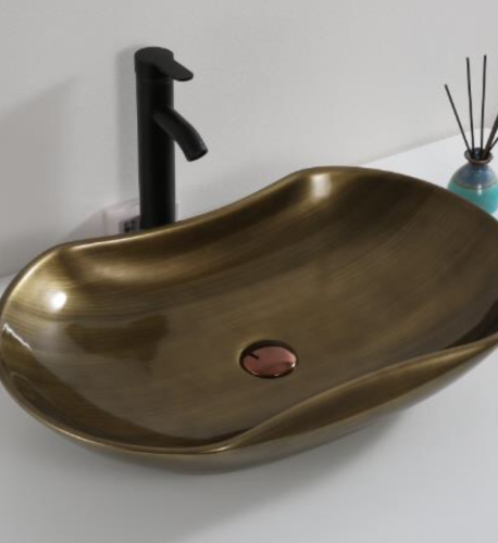 Раковина из сантехнического фаянса CeramaLux D1334H466 70х40 накладная цвет бронза без отверстий под смеситель