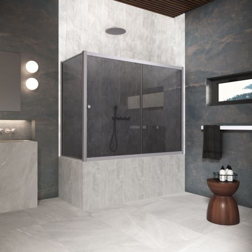 Душевая шторка на ванну Vegas-Glass ZV+ZVF Protec ZV+ZVF Protec 180*90 07 07 180х140 стекло тонированное профиль хром ориентация универсальная