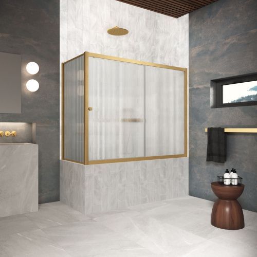 Душевая шторка на ванну Vegas-Glass ZV+ZVF Protec ZV+ZVF Protec 180*85 03 Moru 180х140 стекло рифленое профиль золото ориентация универсальная