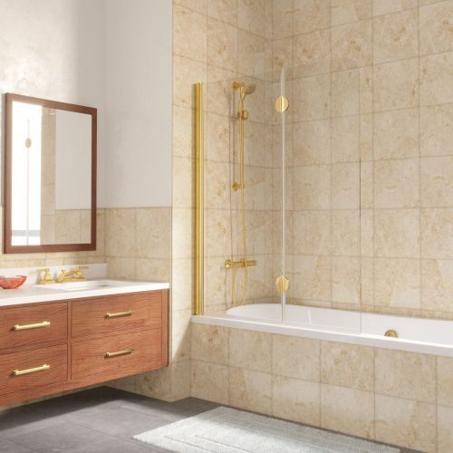 Душевая шторка на ванну Vegas-Glass E2V LUX E2V LUX 120 09 crystalvision L 120х150 стекло прозрачное профиль золото ориентация левая