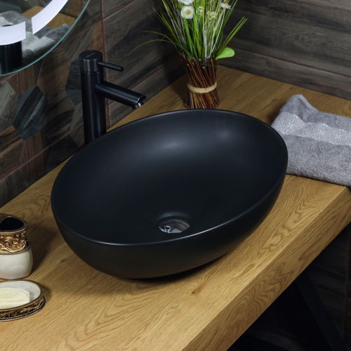 Раковина из сантехнического фарфора Melana 320316MB-805 50х40 накладная цвет черный без отверстий под смеситель