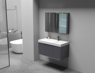 Комплект мебели: тумба с раковиной + зеркало-шкаф Cerutti SPA MAIELLA 70 70х50 подвесной цвет серый - фото 4