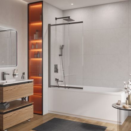 Душевая шторка на ванну Cezares SLIDER SLIDER-VF-11-90/150-C-GM 90х150 стекло прозрачное профиль оружейная сталь ориентация универсальная