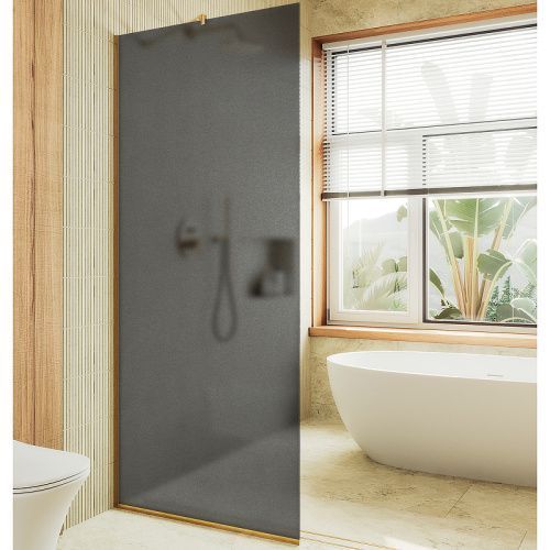 Душевая перегородка Maybah Glass MGD-682-3у 110х195 стекло тонированное профиль золото