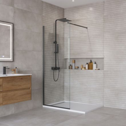 Душевая перегородка BelBagno KRAFT KRAFT-L-1-70-C-NERO 70х195 стекло прозрачное профиль черный