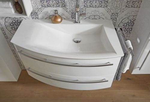 Раковина из искусственного камня Puris Crescendo SWM109L1 90х50 накладная цвет белый 1 отверстие под смеситель