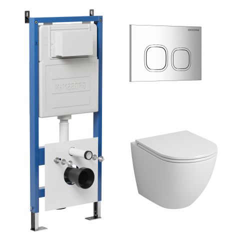 Инсталляция + кнопка смыва + унитаз Grossman Cosmo 97.4455S.02.100