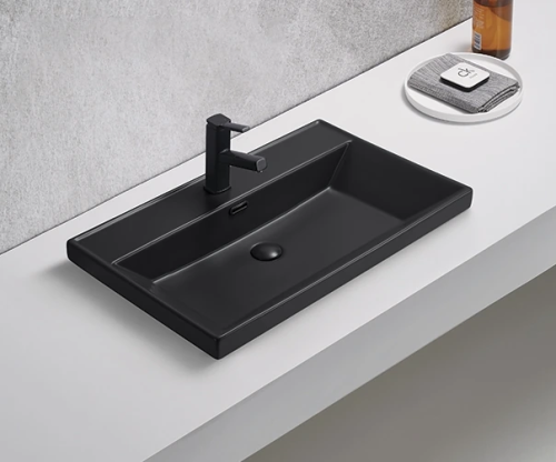 Раковина керамическая Gid Integrado 72205 60х50 встраиваемая цвет черный 1 отверстие под смеситель