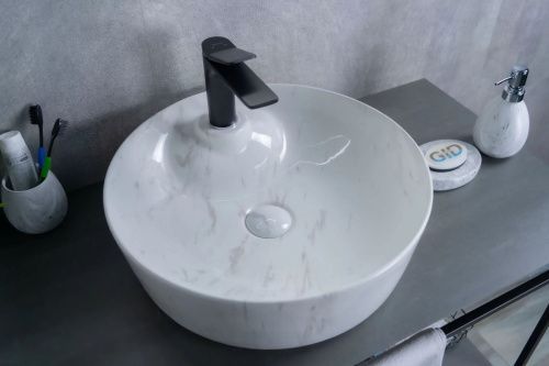 Раковина керамическая Gid 53321 40х40 накладная цвет белый без отверстий под смеситель